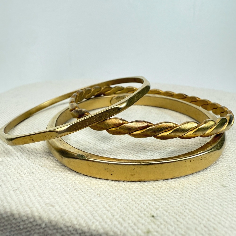 Erwin Pearl Gold Bangle Bracelet Set of 3 Vintage Designer Signed Stackable